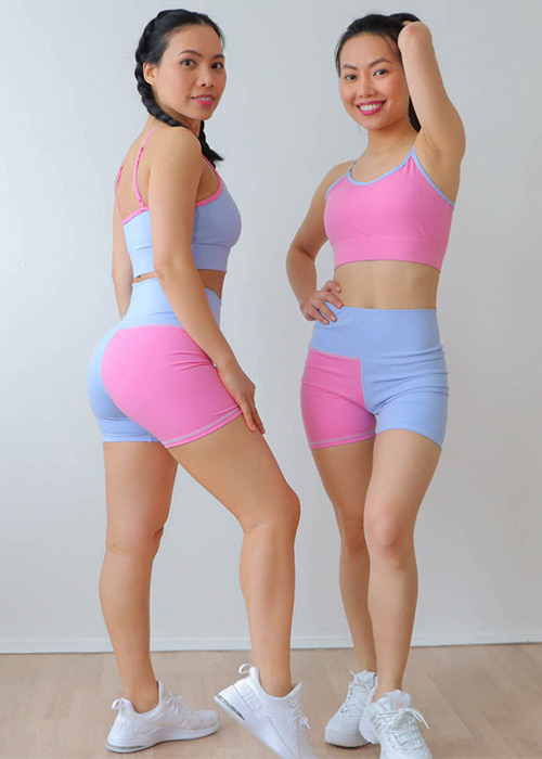 Blue and pink set, top and medium shorts